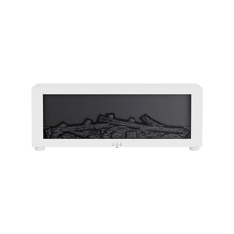 Square black flame effect aromatherapy diffuser with coloured LED lights and mist emitting, remote control beside it.