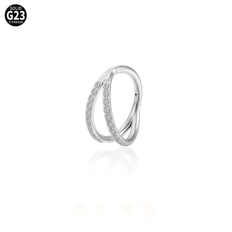 G23 titanium alloy nose ring earrings with zircon crystal treatment in steel or gold colour