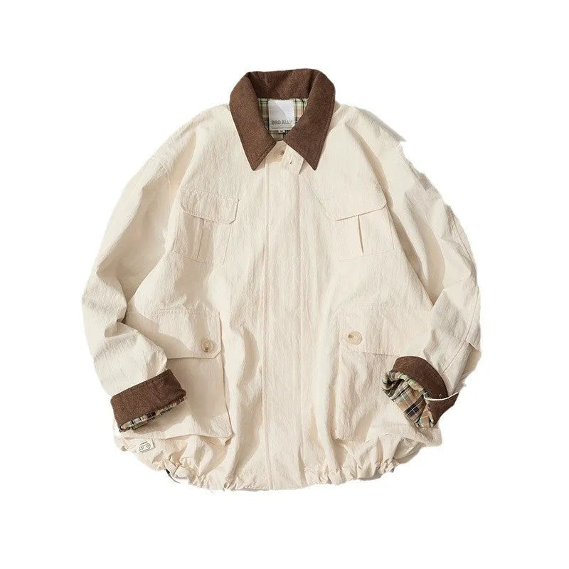 Unisex contrast colour casual jacket with side seam pockets in green or apricot polyester fabric
