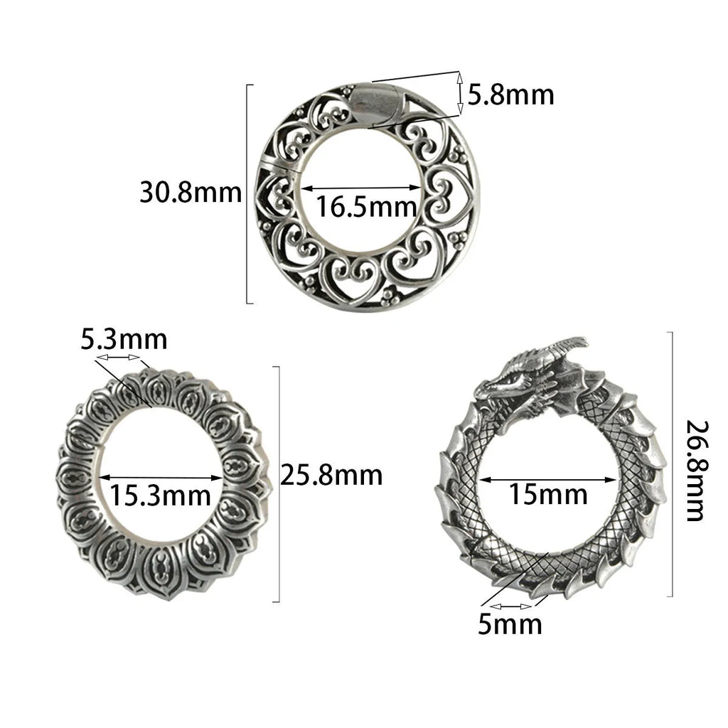 Large geometric hollow out earrings with antique silver dragon design for men and women