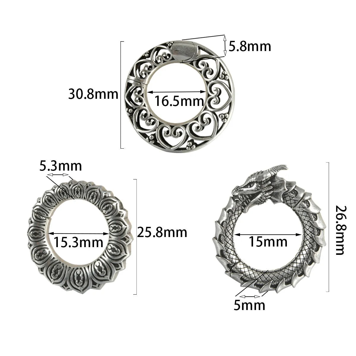 Large geometric hollow out earrings with antique silver dragon design for men and women