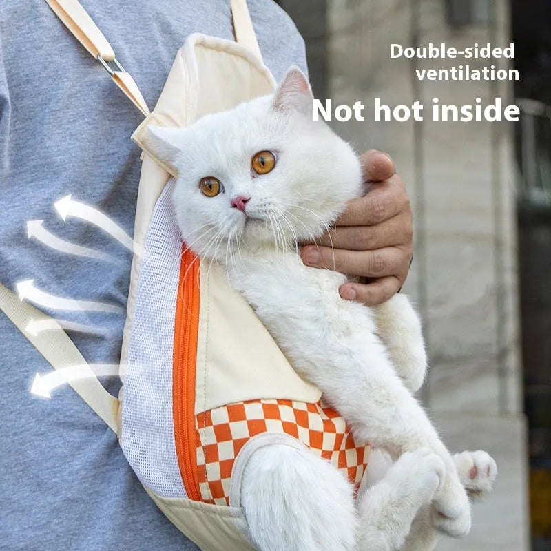 Soft non-woven polyester canvas pet backpack for cat carrying in VC orange colour