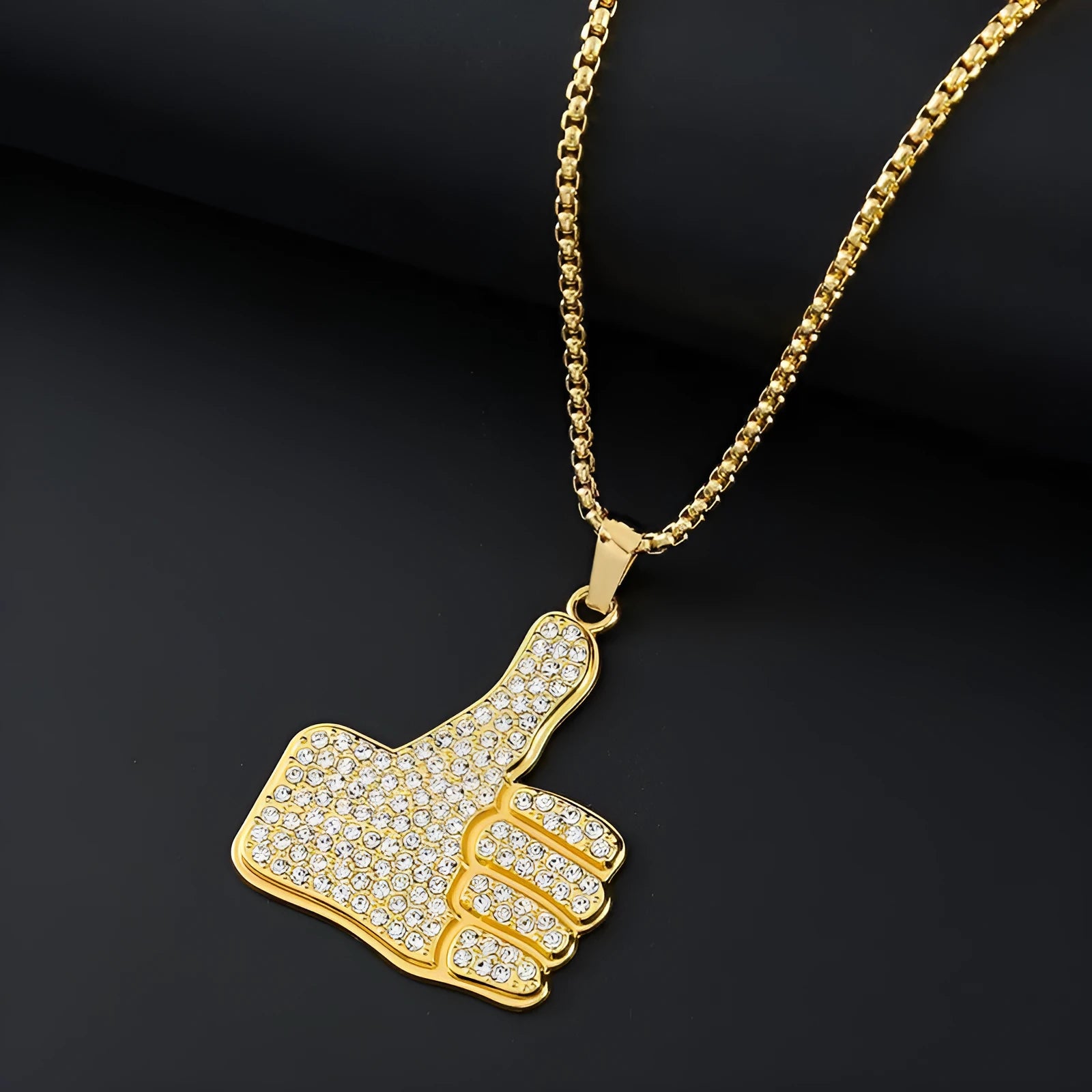 Geometric gold-coloured alloy pendant necklace with inlaid zircon stones for women.