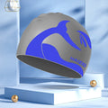 Silicone swim cap with whale tail pattern and integrated ear protectors in multiple colour options