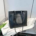PU leather contrast colour tote bag with horizontal square shape and outer slit pocket.