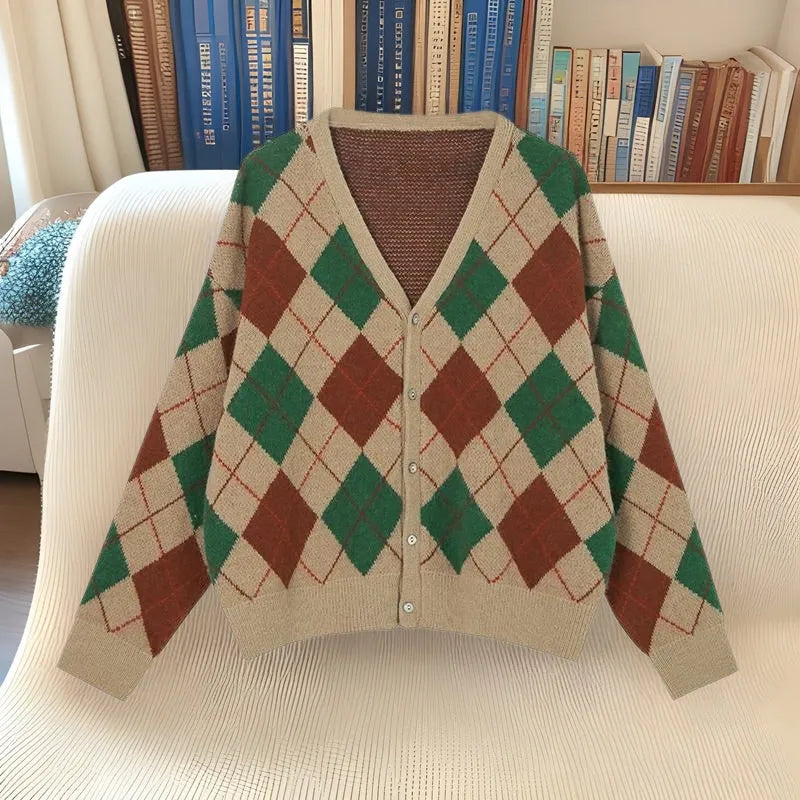 Casual acrylic knit cardigan in free size regular fit, shown in a macaron colour.