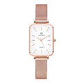 Rose gold or silver women's waterproof quartz watch with a woven steel bracelet.