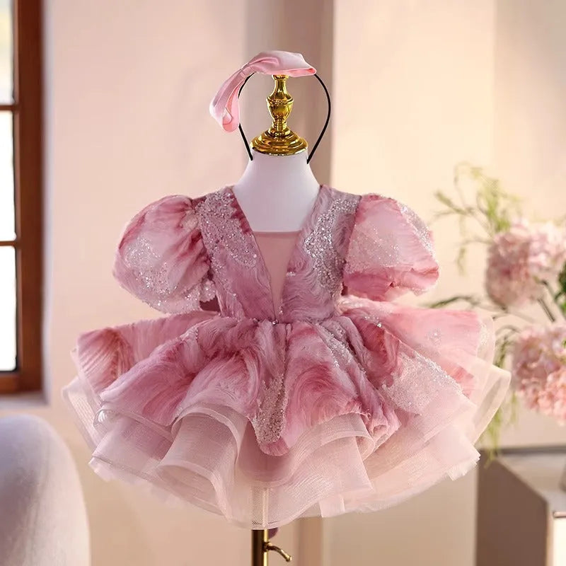 Pink princess children's dress for wedding piano performance 80-150cm height