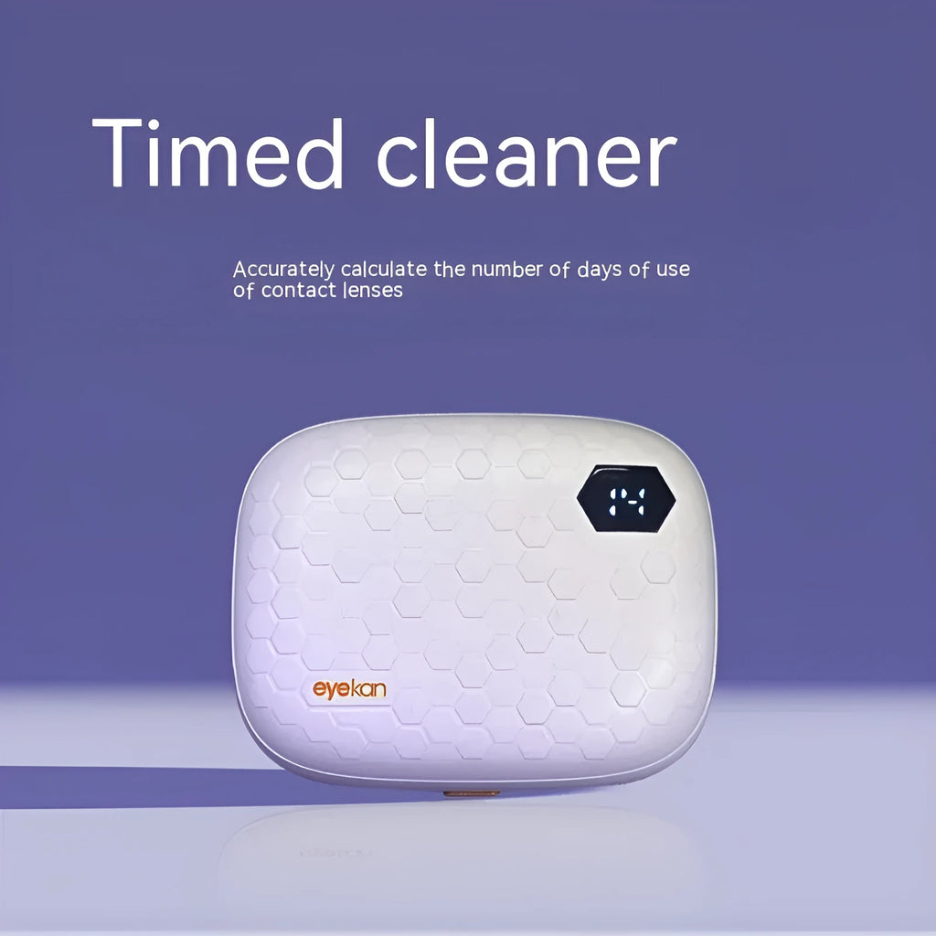 Pearl white automatic ultrasonic cleaning machine for glasses, dimensions 85mm by 65mm by 30mm.