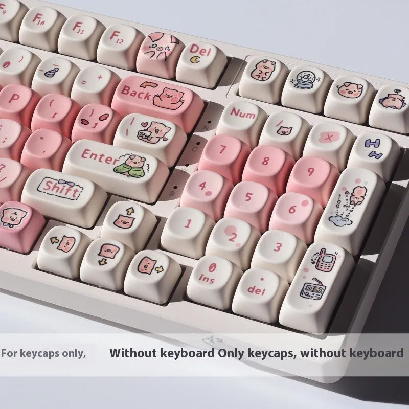 Pink PBT keycap with a detailed fragrant pig design on the top and sides for mechanical keyboards.