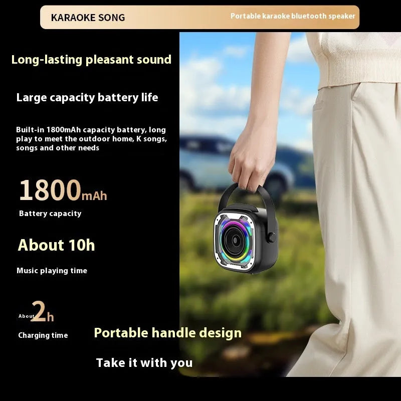 Portable wireless Bluetooth karaoke speaker with integrated microphone in V11 colours