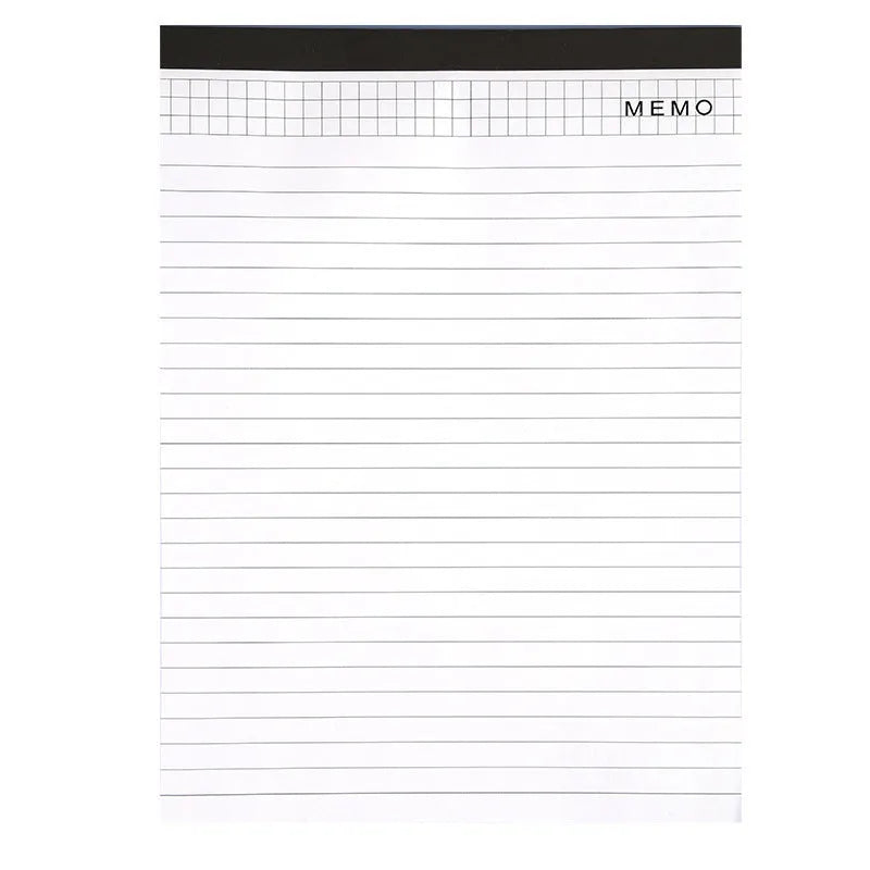 A4 tearable notebook with a paper cover, open to show ivory white gridded pages.