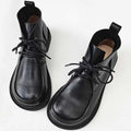 Women's big toe ankle boots in black, pure leather high-top with hollow-out pattern, rubber sole