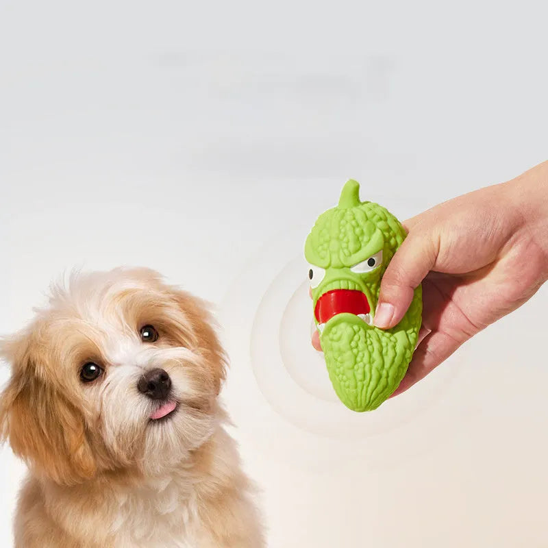 Bitter melon and chili shaped dog toys with pet sound and grinding teeth design