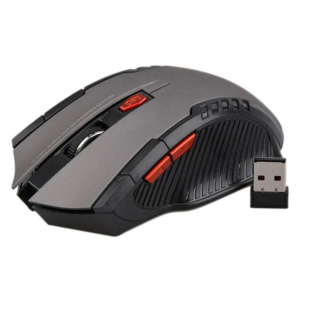 2.4G optical wireless mouse with six keys and four-way roller, shown in black