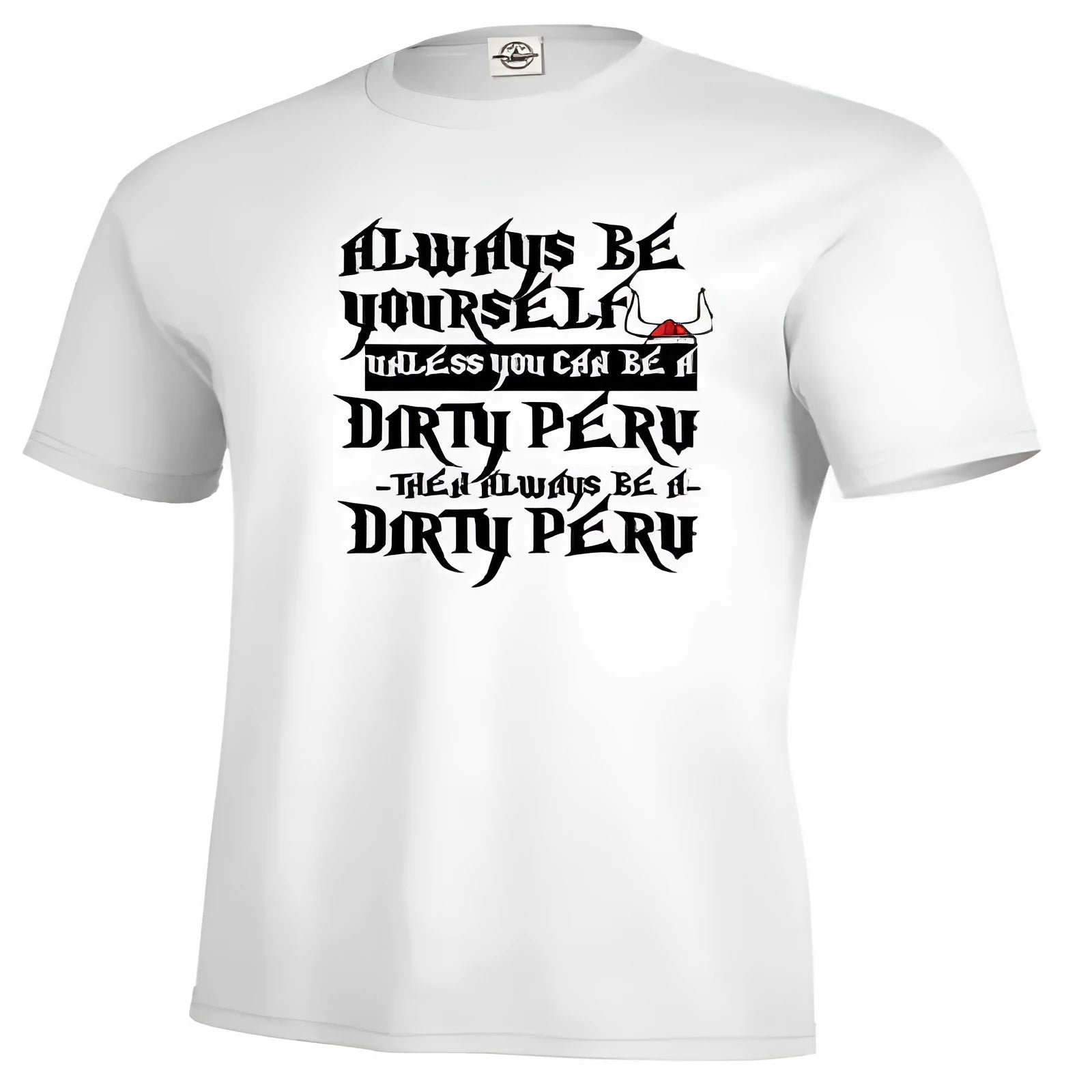 Men's white printed short sleeve T-shirt with straight cut design