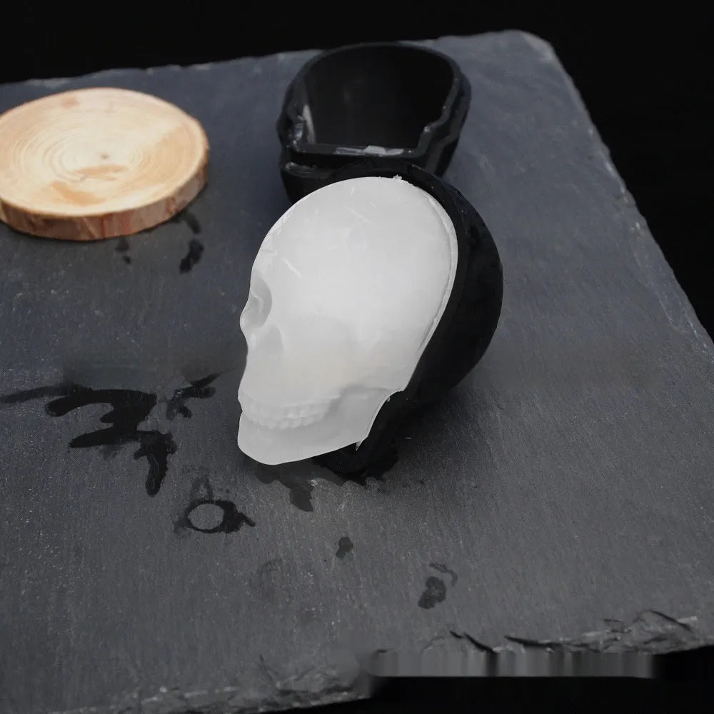 Halloween skull ice maker tray with 3D skull-shaped cavities made from food-grade silicone