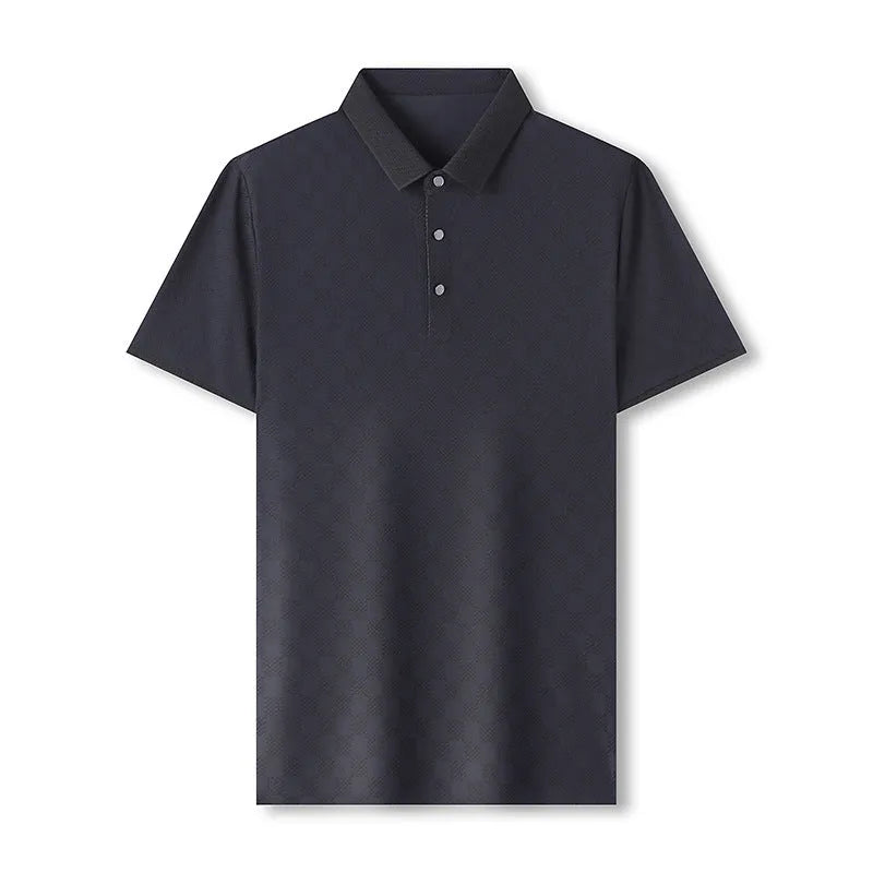 Rhombus brand thin ice silk short sleeve T-shirt for men in black, showing slit hem detail.