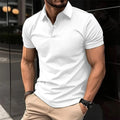 Men's solid colour short sleeve polo shirt with button lapel closure in cotton-blend fabric