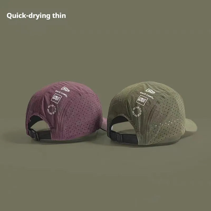 Men's adjustable mesh baseball cap in khaki colour showing breathable fabric texture