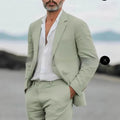 Men's slim fit two-piece suit in a linen blend fabric for business and banquet events.