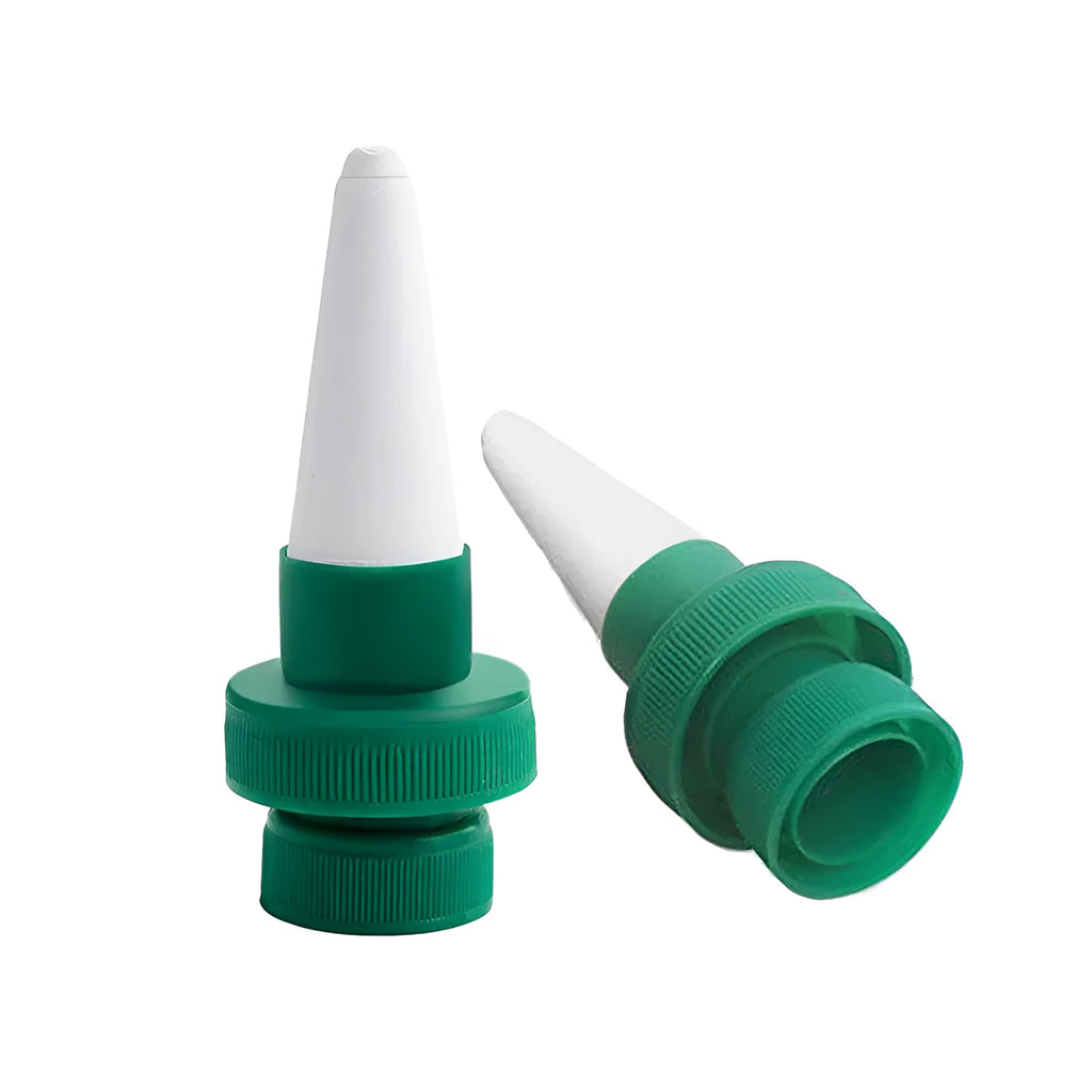 Green ceramic automatic plant watering dripper device for attaching to cola bottles
