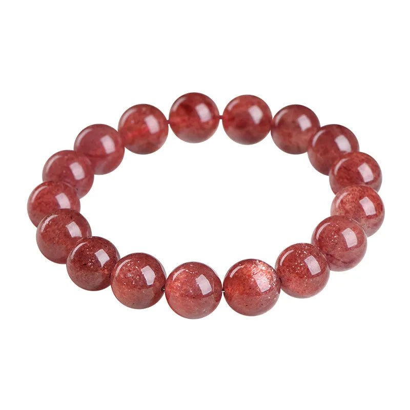 Natural starlight cherry red strawberry quartz bracelet with geometry-shaped beads in three size options