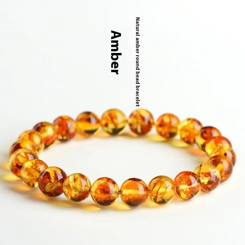 Natural yellow piebald amber bracelet with geometric beads for water purification