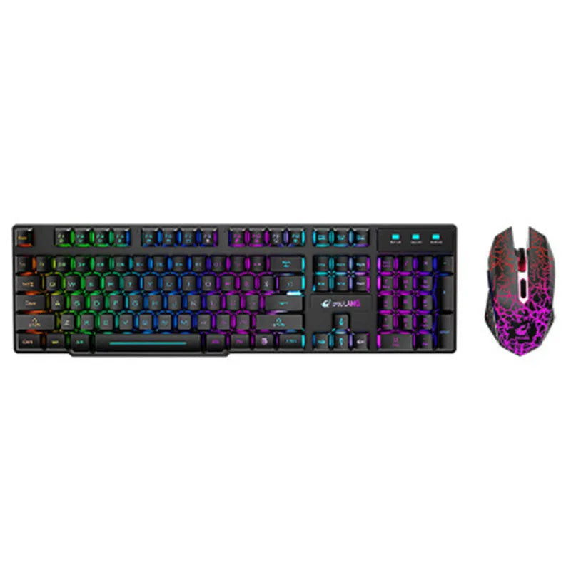 T3 wireless charging keyboard and mouse set in black rainbow, black orange, or white rainbow colour options.