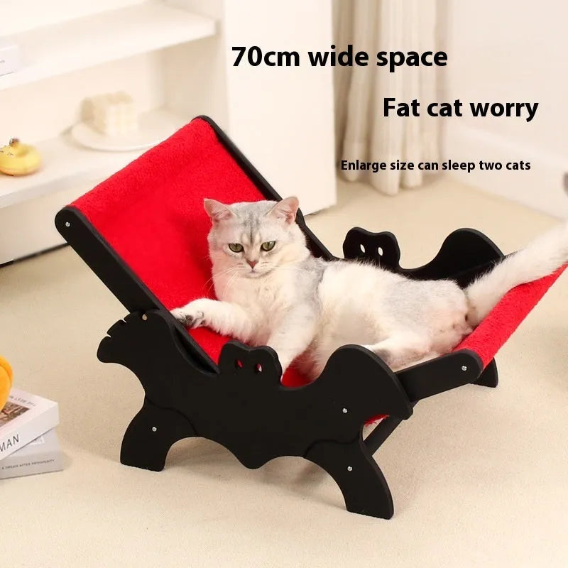 Halloween bat-shaped wooden cat recliner pet bed in black and red colours
