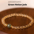 Handmade unisex bracelet with Brazilian rutilated quartz beads, pearls, and gold-plated clasp