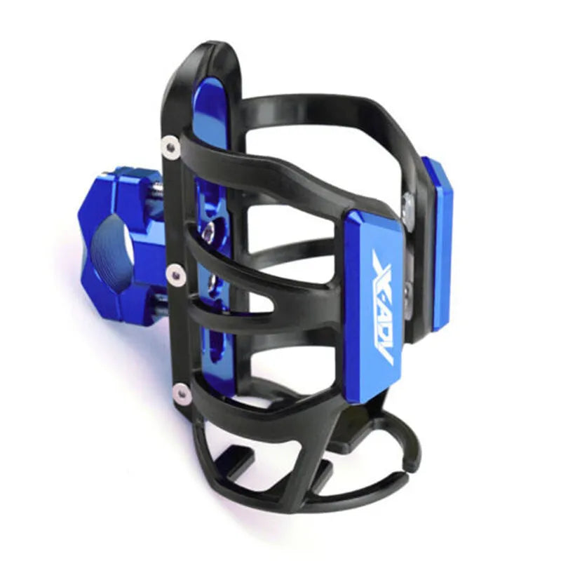 A black water bottle cage designed for mounting on a Honda X-ADV scooter bumper.