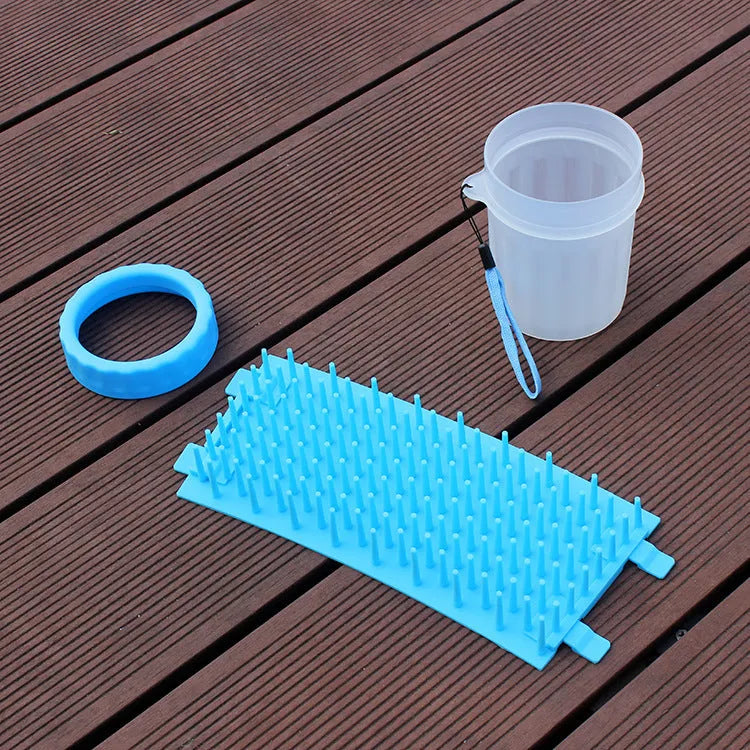 Blue silicone dog paw wash bucket for grooming and cleaning pet feet