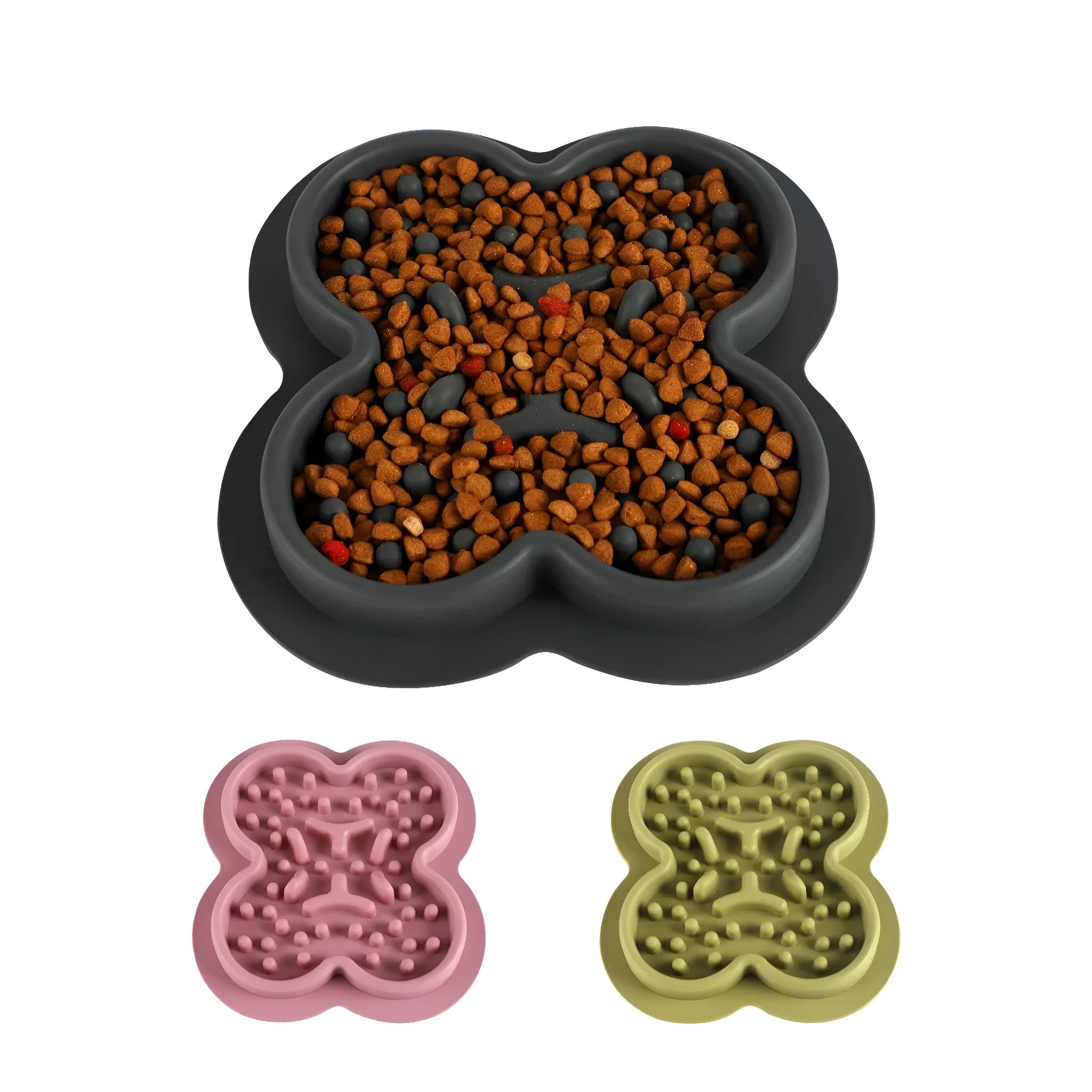Silicone pet licking pad mat in green colour, measuring 19cm by 21cm with a textured non-slip surface