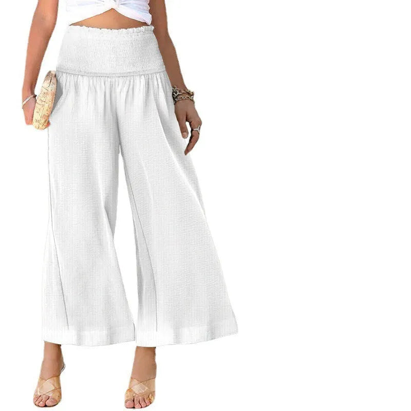 Women's high waist pleated trousers in cotton linen blend, straight-leg design in light brown colour