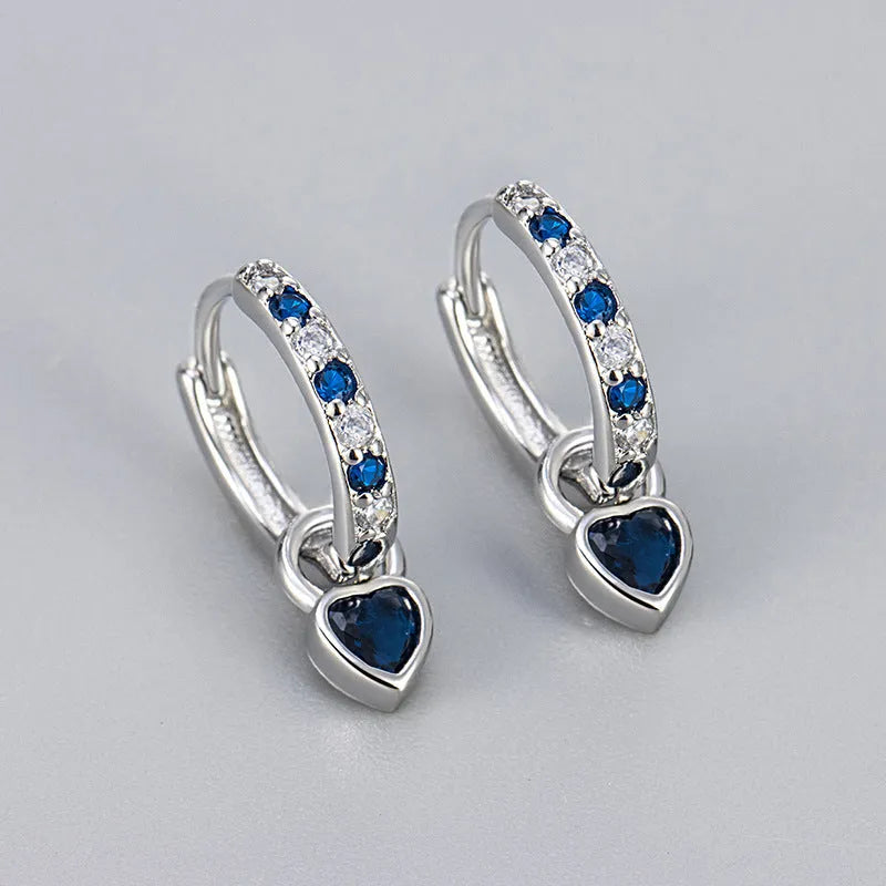 Women's zircon heart earrings with coloured gemstone eardrops in gold or white gold finish