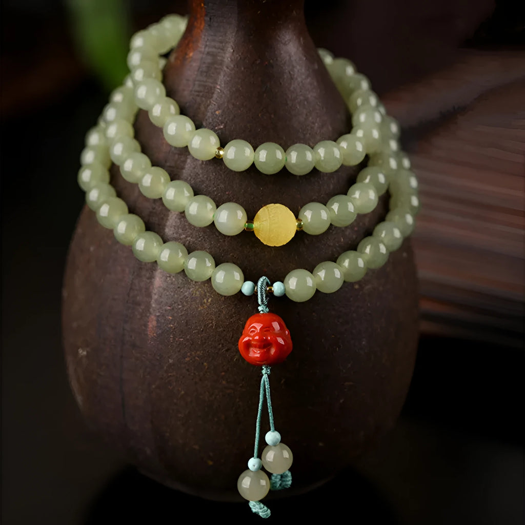 Pale blue hetian jade bracelet with 6mm beads in a three-circle hand-stringed design for women