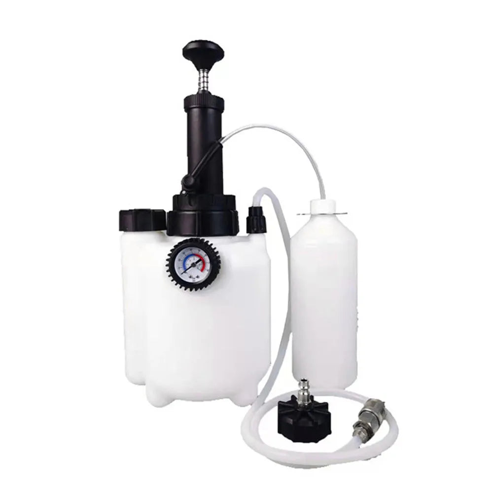 White 3-litre brake fluid tank replacement tool made of copper, iron, and plastic for car maintenance.