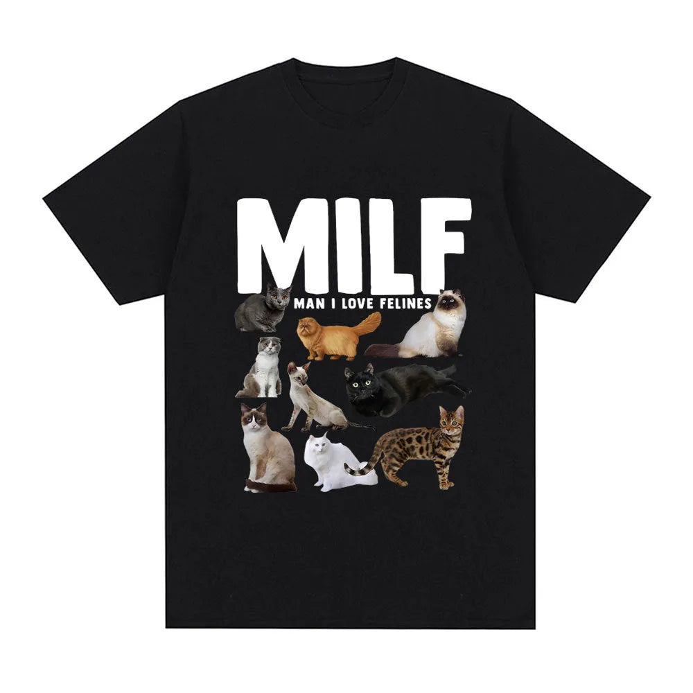 Funny cat lovers graphic t-shirt with geometric painted pattern on cotton fabric