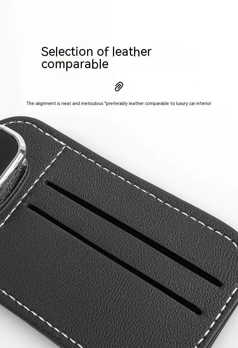 Cowhide leather automotive sun louver card holder with sunglasses clip in multiple colour options