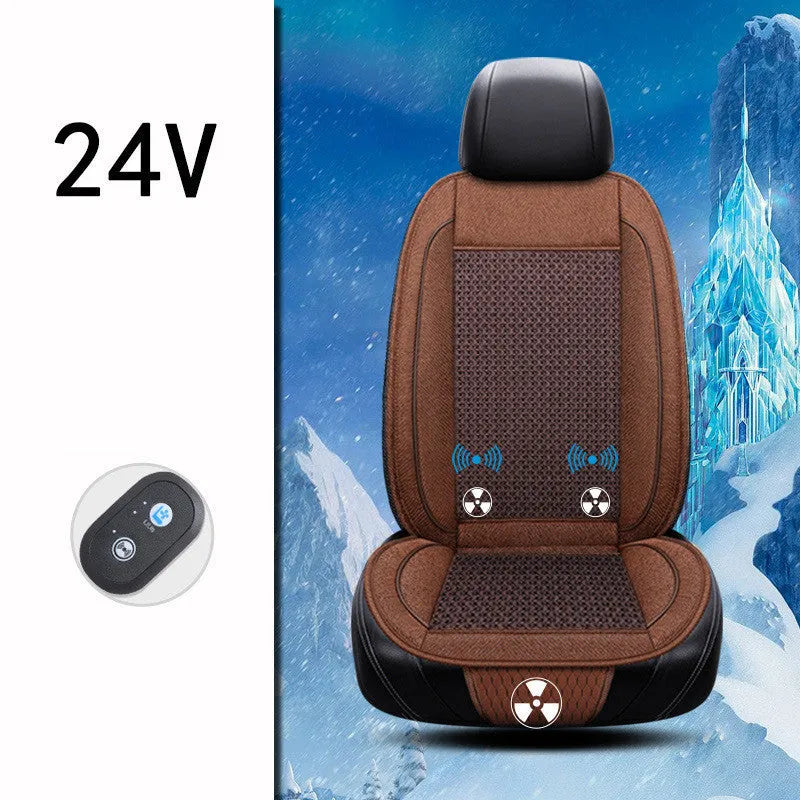 Black car ventilation seat cushion showing minimalist design and power cord