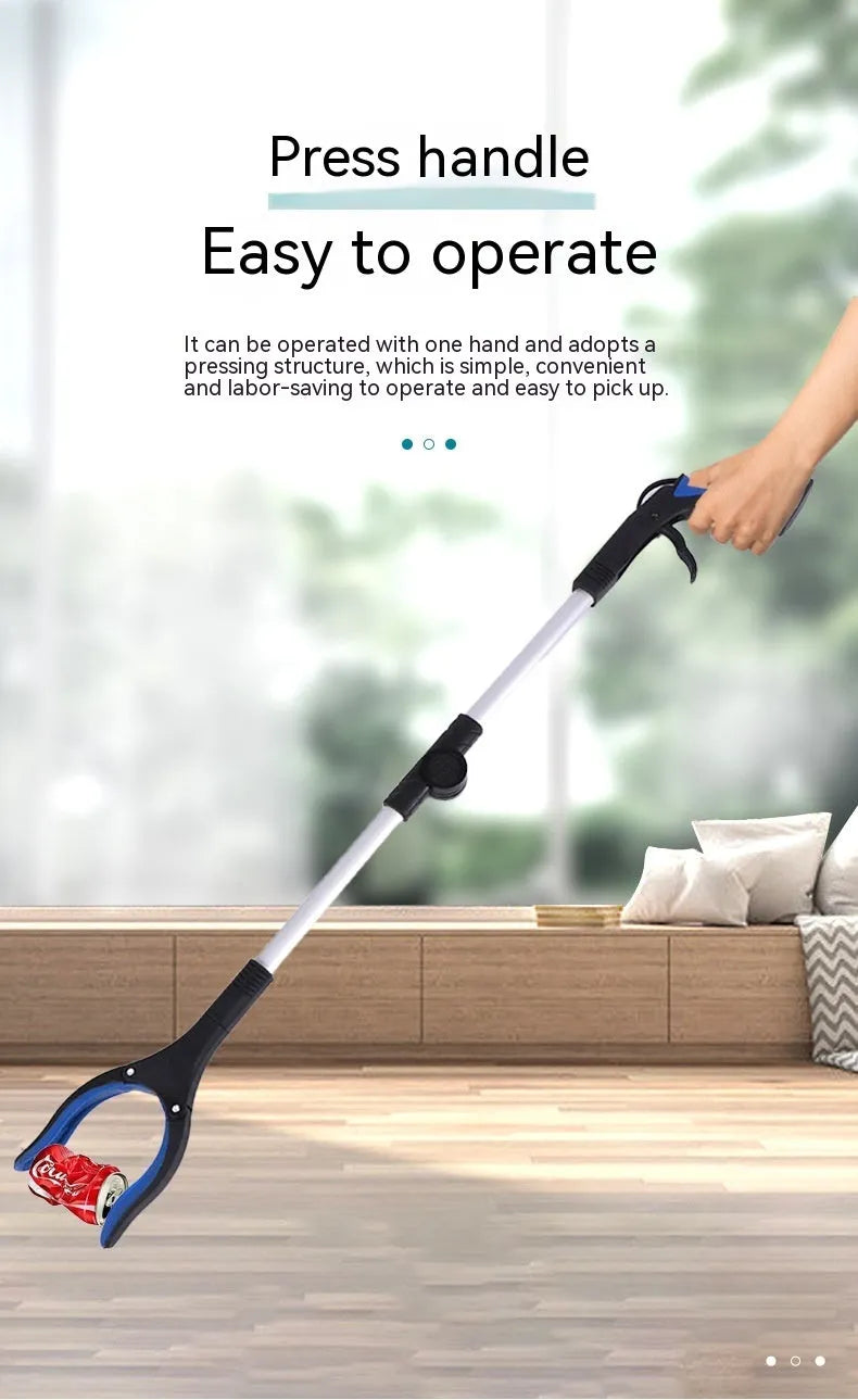 Foldable aluminium garbage clamp extended to 80cm with magnet sucker attachment and blue handle