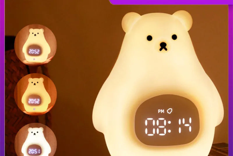 White cartoon bear silicone night light with remote control on a surface.