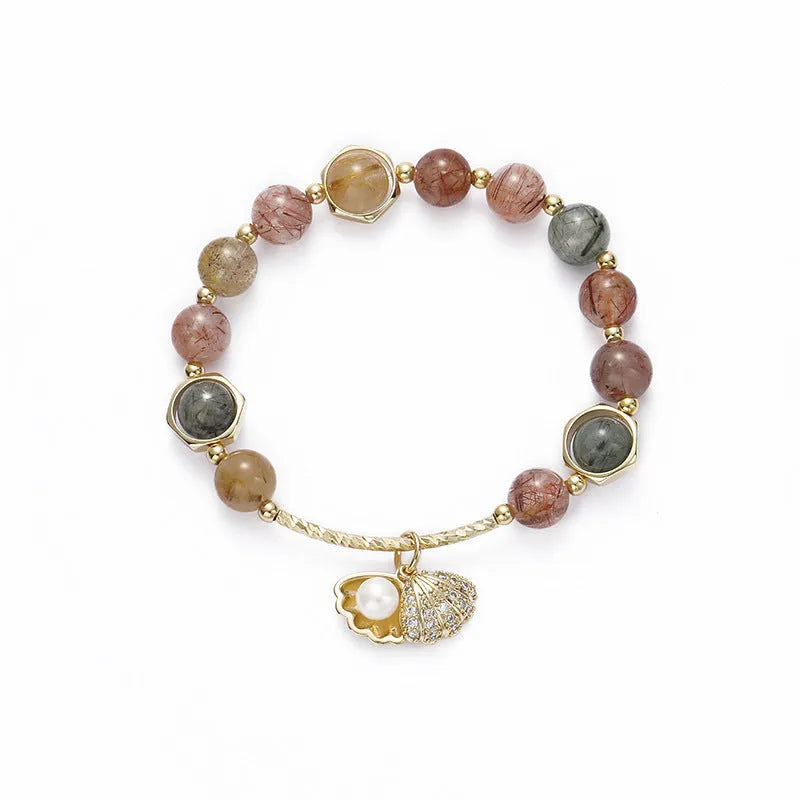 Women's crystal bracelet with colourful hair crystal and red sealant flower shell designs