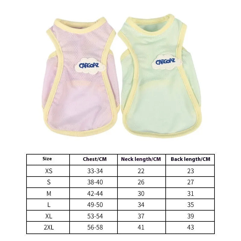 Grass green thin polyester vest for a cat on a white background.