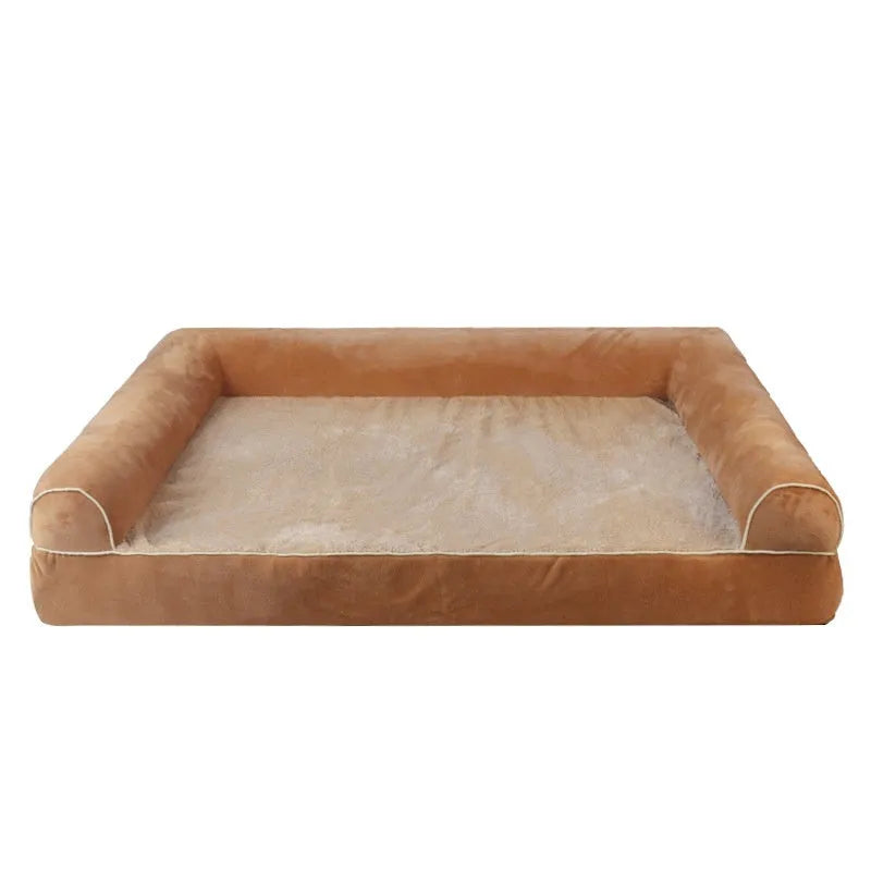 Square pet cooling bed with breathable sponge and blue cloth cover for dogs.