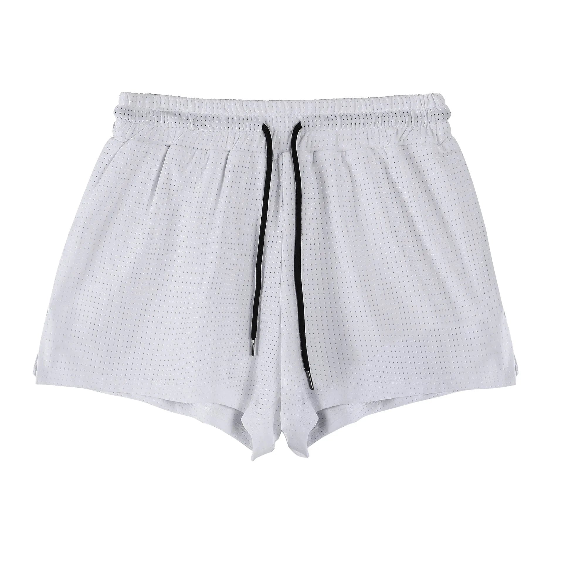 Man wearing black quick-dry nylon summer shorts with a mid-waist design.