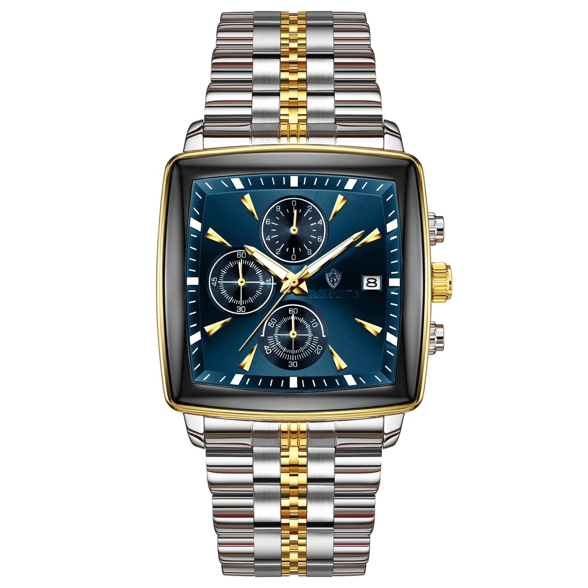 Men's rectangular stainless steel business watch with luminous hands and waterproof quartz movement