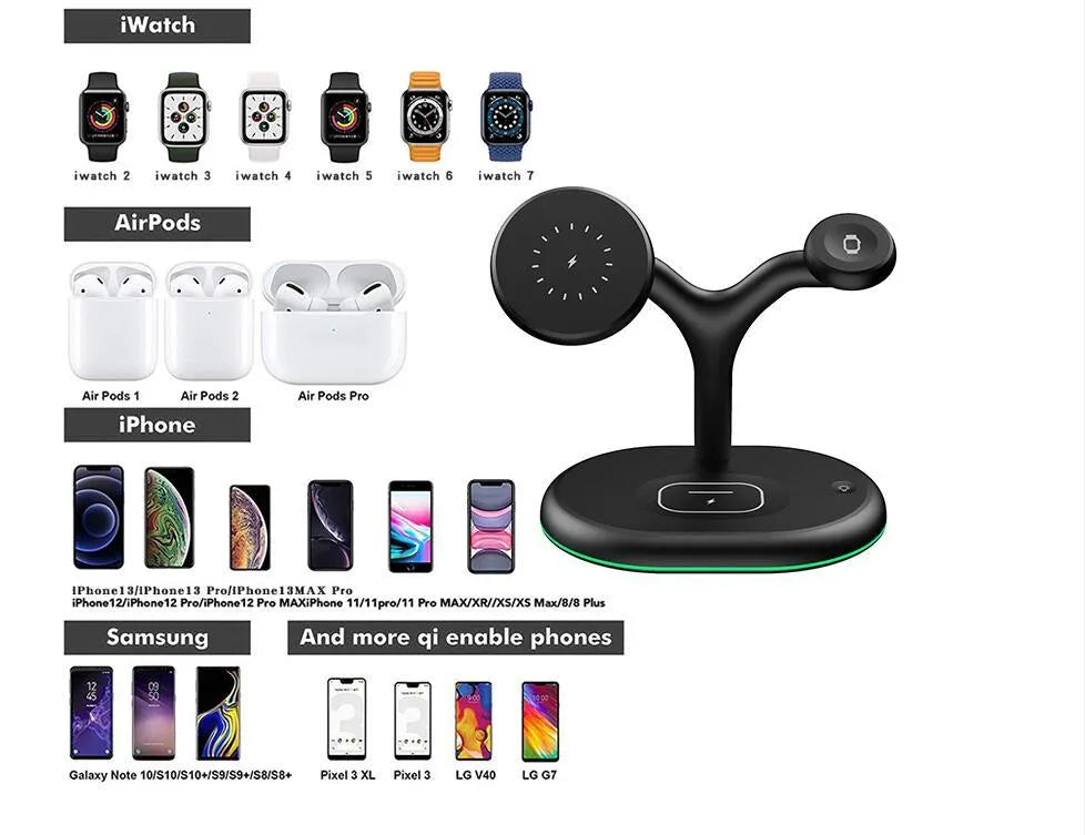 Black vertical magnetic wireless charging stand with 15W fast charge and TYPE-C cable