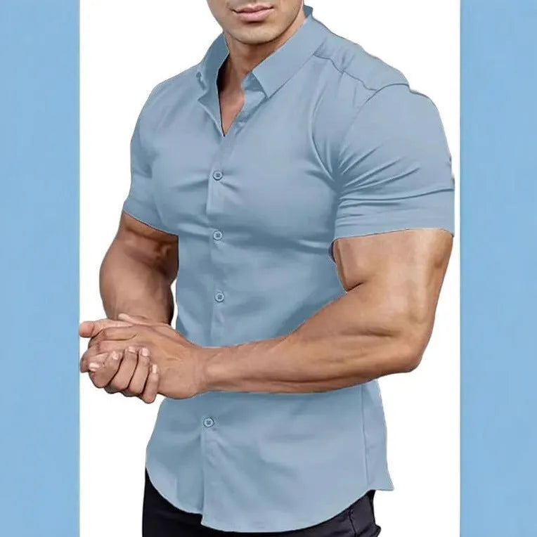 Men's short sleeve printed shirt with collar in polyester fabric available in multiple colours and sizes